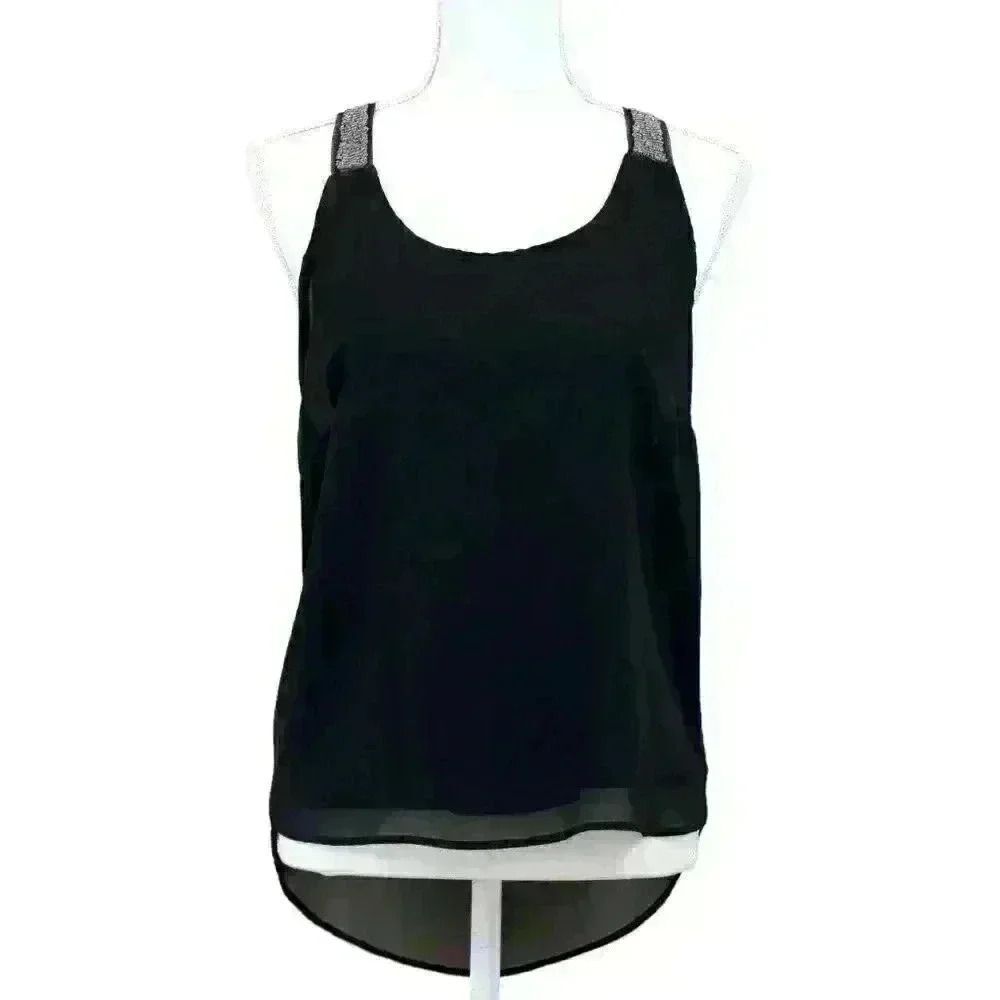 Fun & Flirt Black Chiffon Tank Top – Beaded Straps, Size Medium Whimsigoth‎